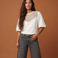 T-Shirt romantica con Maniche a Sbuffo e Inserti in pizzo