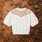 T-Shirt romantica con Maniche a Sbuffo e Inserti in pizzo
