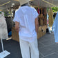 Camicia lunga Lino con maniche corte sfrangiate